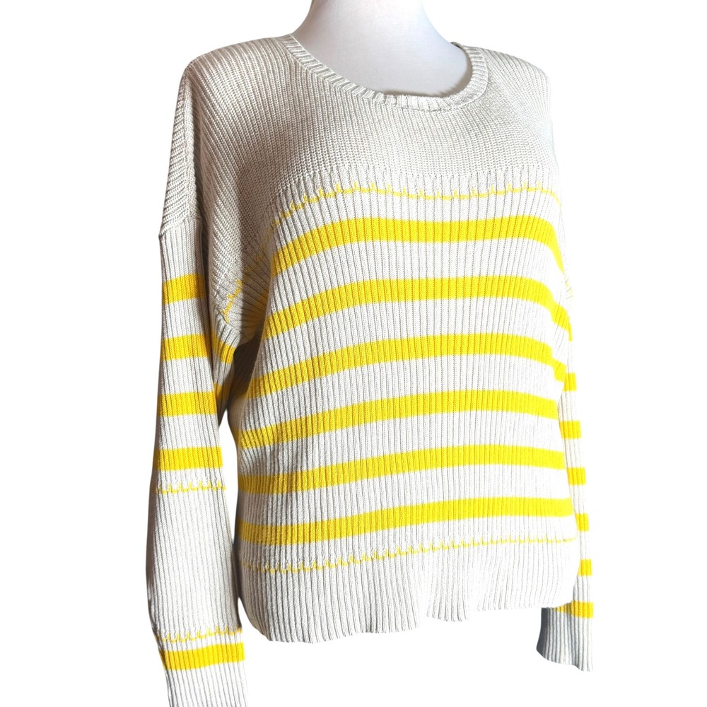 J. Society New York Striped Cotton Crewneck Sweater Yellow Oat 2331 Womens Large - Picture 4 of 9